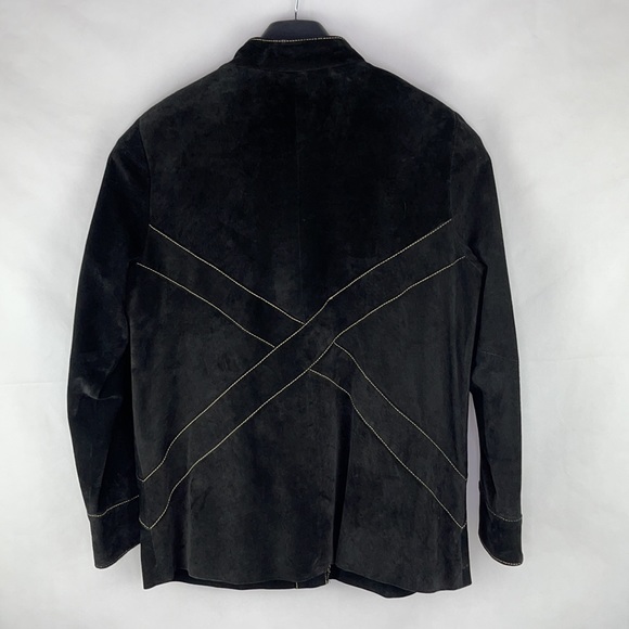 Bob Mackie Gold Embroidered Black Leather Suede Jacket - Picture 4 of 9